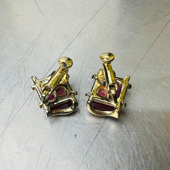 Vintage Coro MCM Thermoset Goldtone Bracelet and Earrings in Raspberry Moonglow - Picture 4 of 9